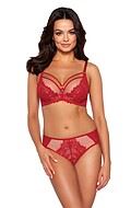 Seductive bra, lace overlay, straps over bust, flowers, B to J-cup